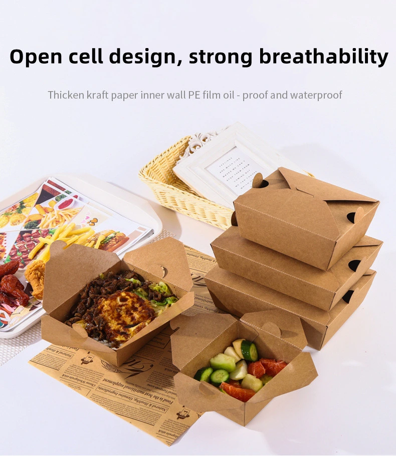 Custom Printed Eco Biodegradable Fried Chicken French Fries Hamburger to Go Takeaway Food Packaging Brown Craft Paper Box